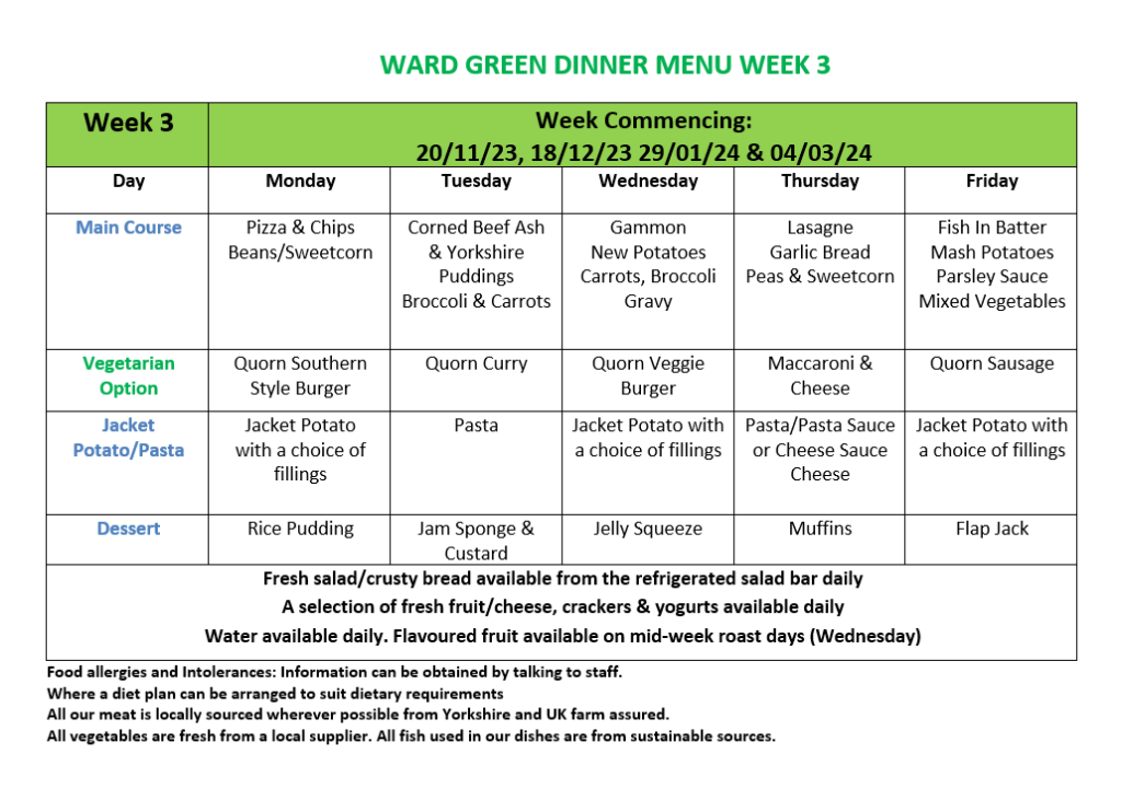 Dinner Menu Week 3 – Ward Green Primary School